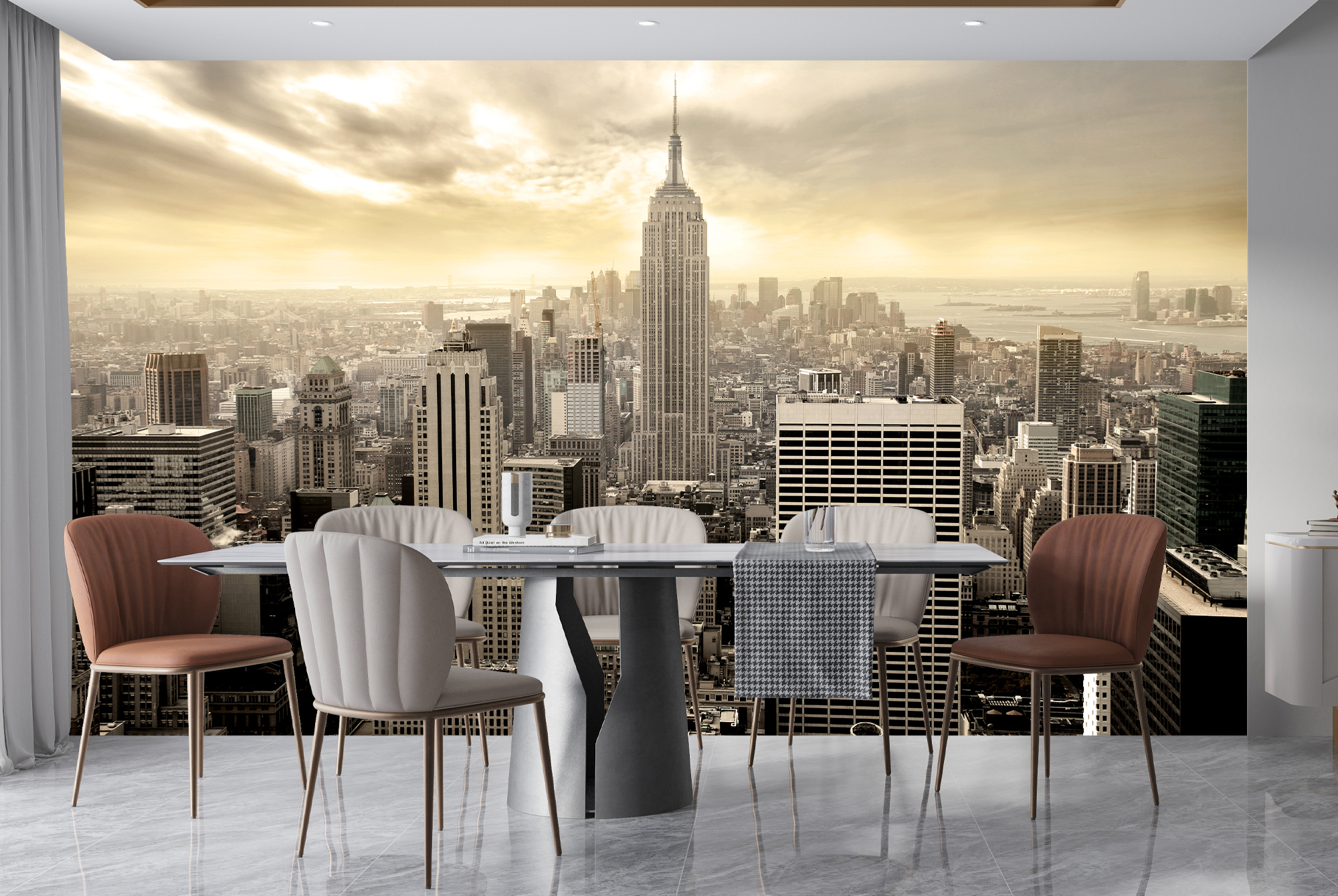 Papier Peint Photo New York Skyline - 254x183cm, Noir, Chambre Ou Salon