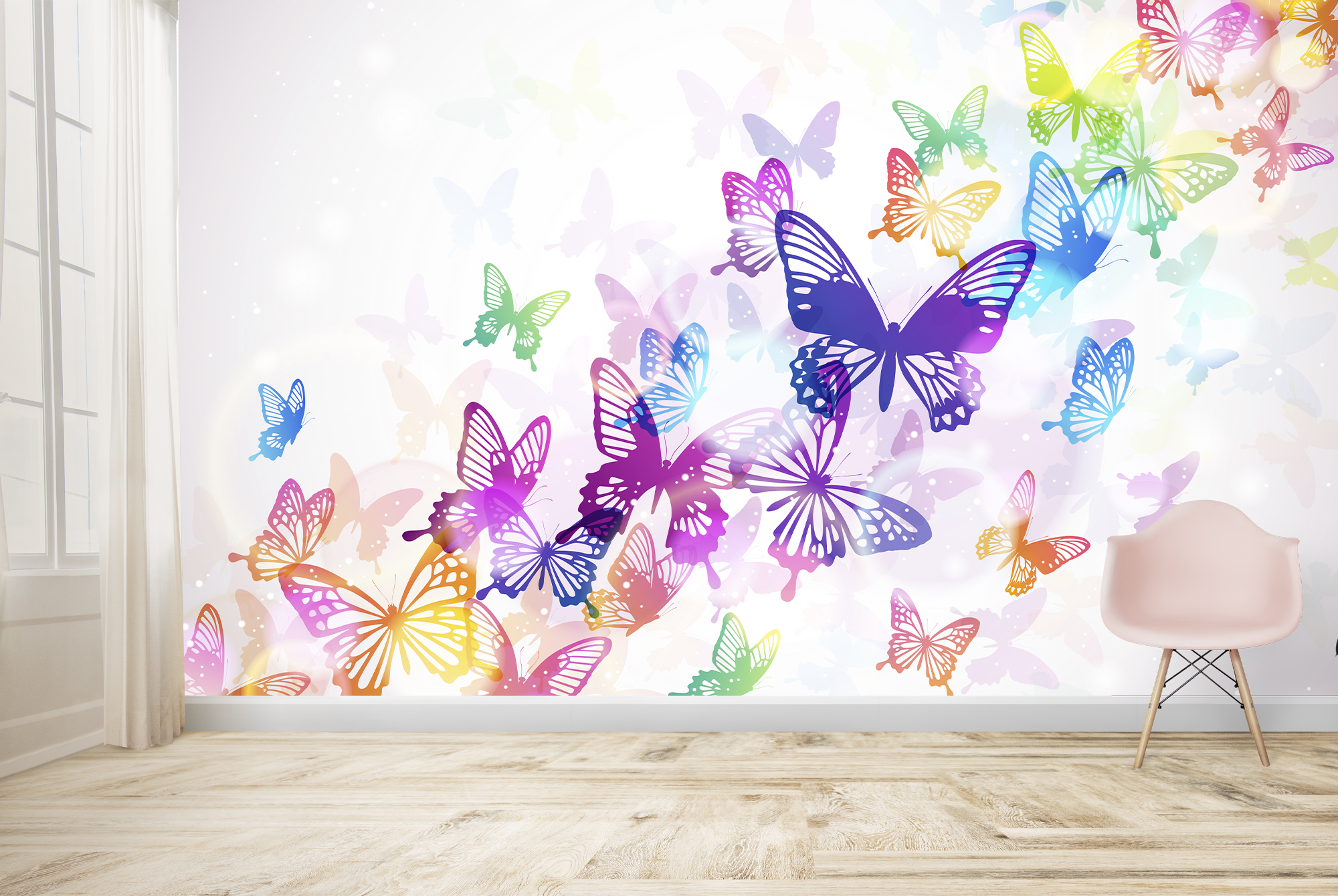 Rainbow Butterfly Watercolour Wallpaper Wall Mural
