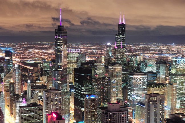 Chicago Night Skyline Wallpaper Wall Mural