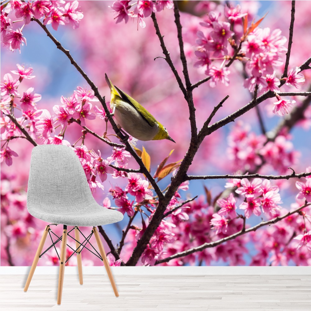 Pink Cherry Blossom Wall Mural Bird Wallpaper Living Room ...