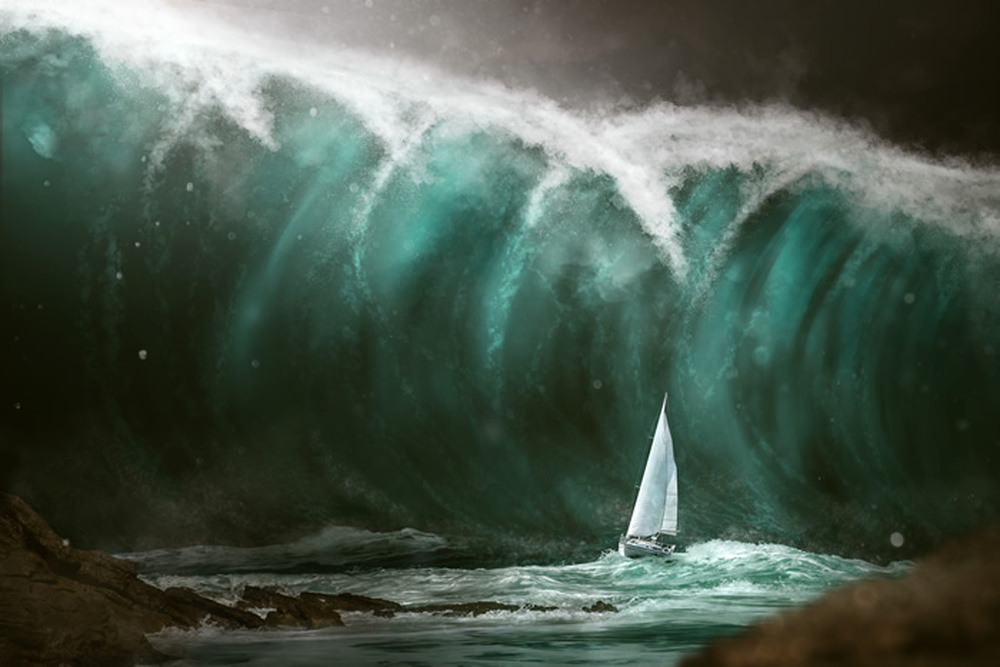 Tsunami Painting Wallpaper Wall Mural