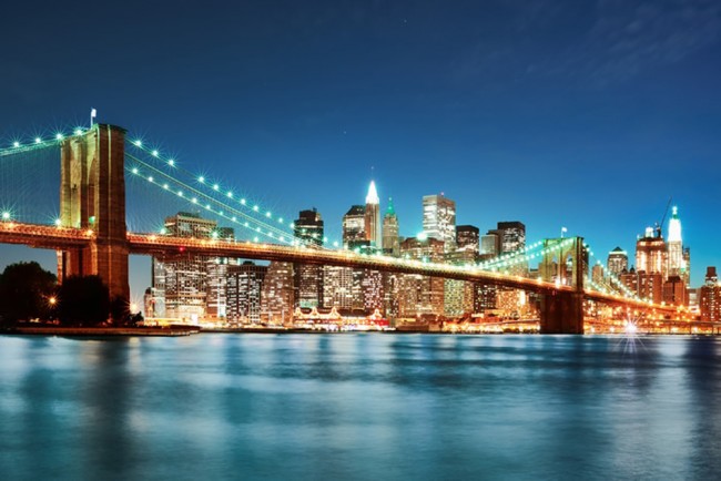 Brooklyn Bridge City Lights Wallpaper Wall Mural