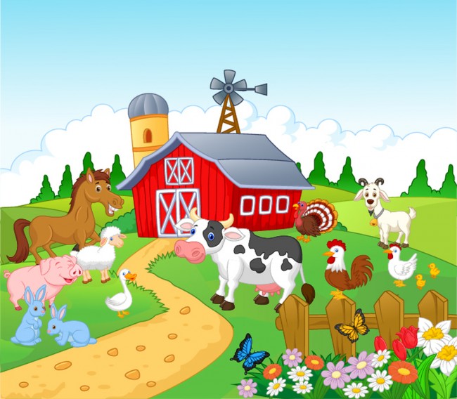 Farm Animals Wallpaper Wall Mural