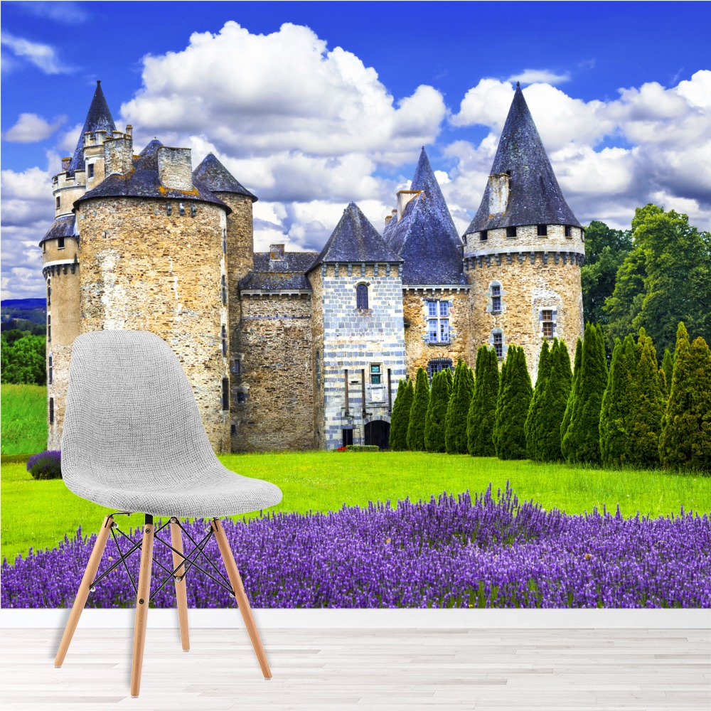 Castle France Wall Mural Purple Flowers Wallpaper Living Room Photo