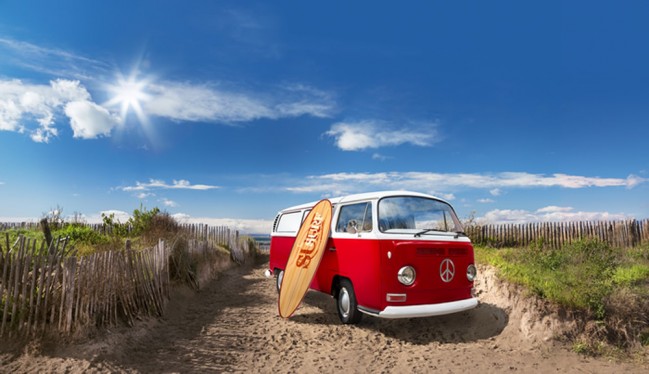 Red Campervan Beach Wallpaper Wall Mural