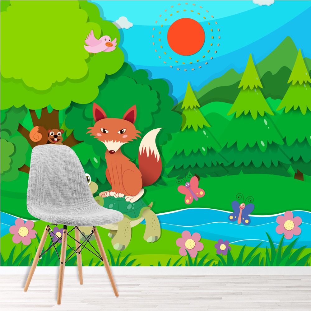 Fox Butterfly Wall Mural Woodland Animal Wallpaper kids Bedroom Photo Home Decor