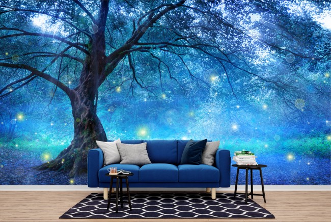 Blue Fairy Tree Wallpaper Wall Mural