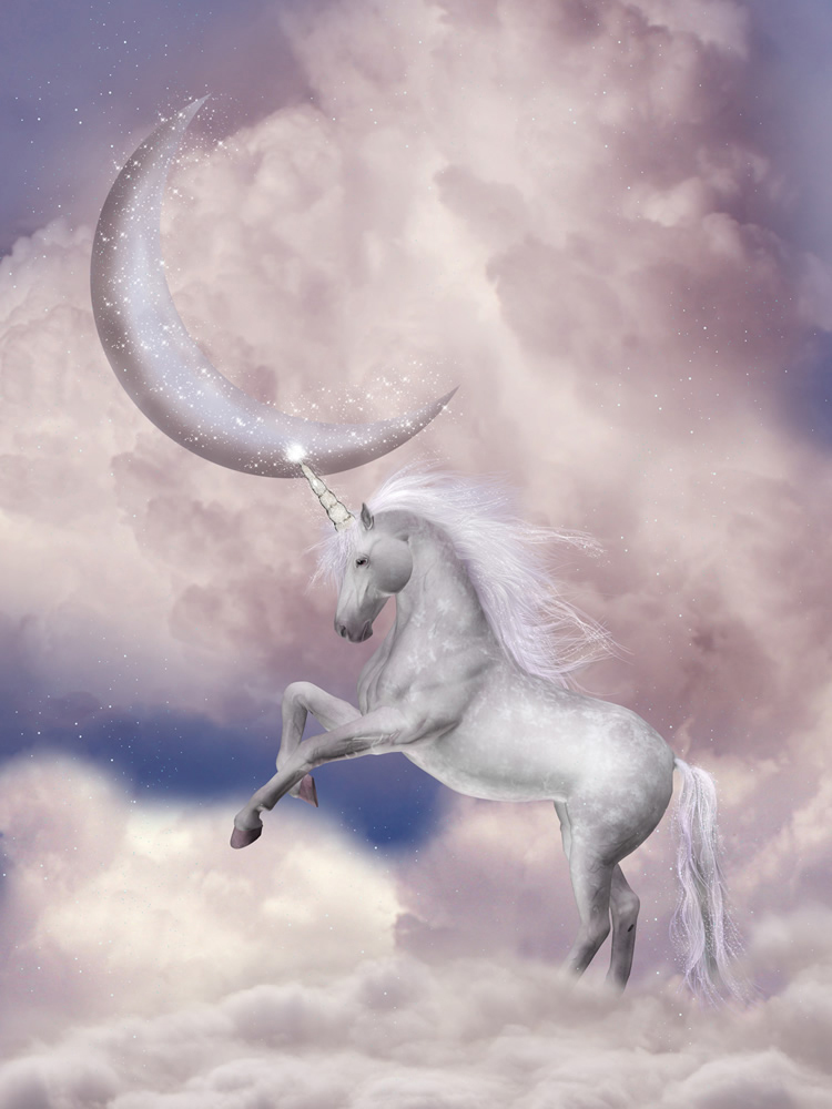 Fairytale Moon White Unicorn Wallpaper Wall Mural