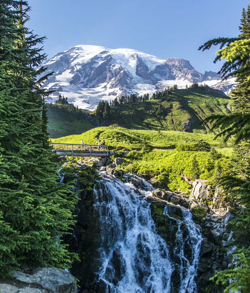 Forest Waterfall Mountain Peak Wallpaper Wall Mural