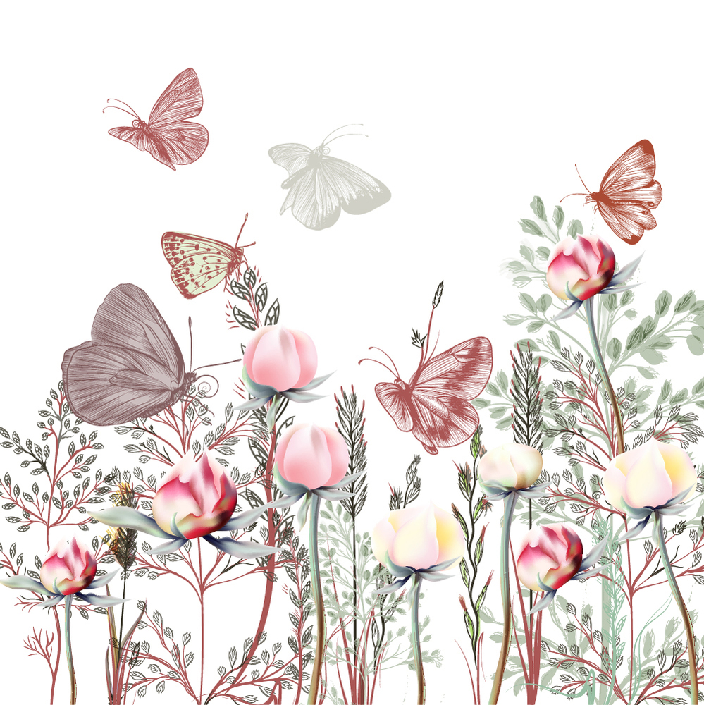 Spring Flowers Tulips Butterfly Wallpaper Wall Mural