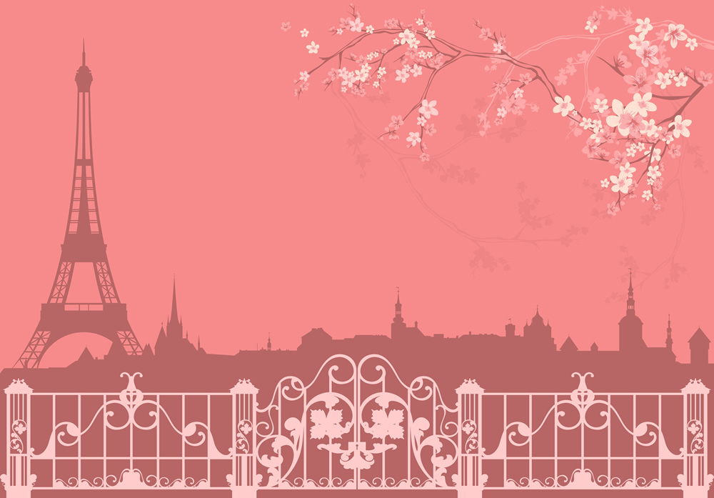 Pink Paris Eiffel Tower Art Wallpaper Wall Mural