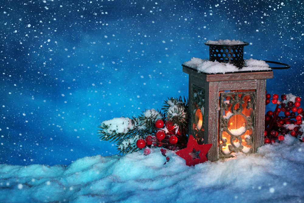 Snow Lantern Christmas Wallpaper Wall Mural