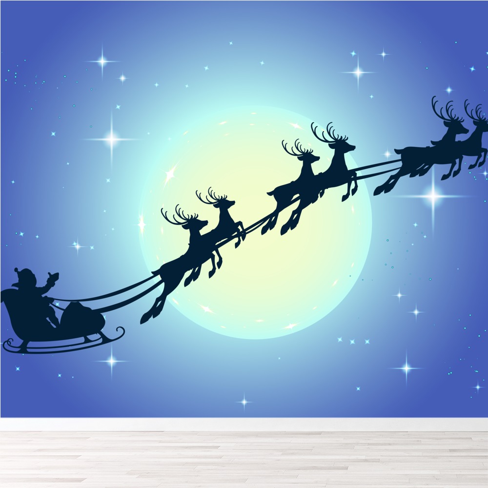 Santa Sleigh Christmas Reindeer Wallpaper Wall Mural