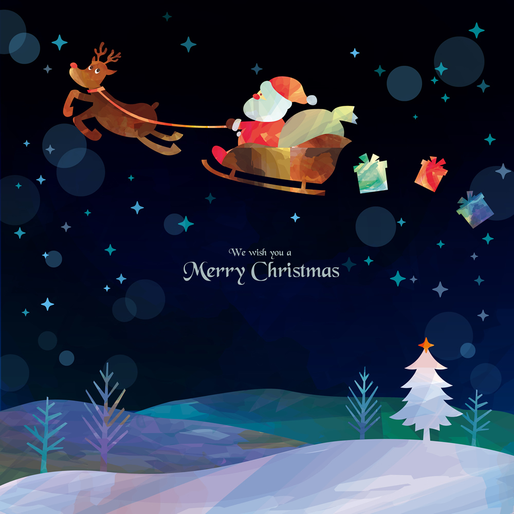 Santa Rudolph Merry Christmas Wallpaper Wall Mural