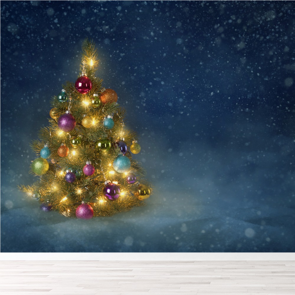 Christmas Tree & Fairy Lights Wallpaper Wall Mural