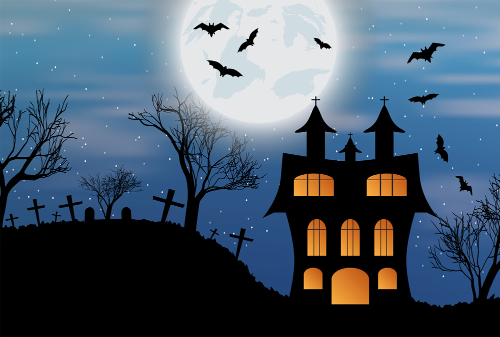 halloween house graveyard wallpaper wall mural