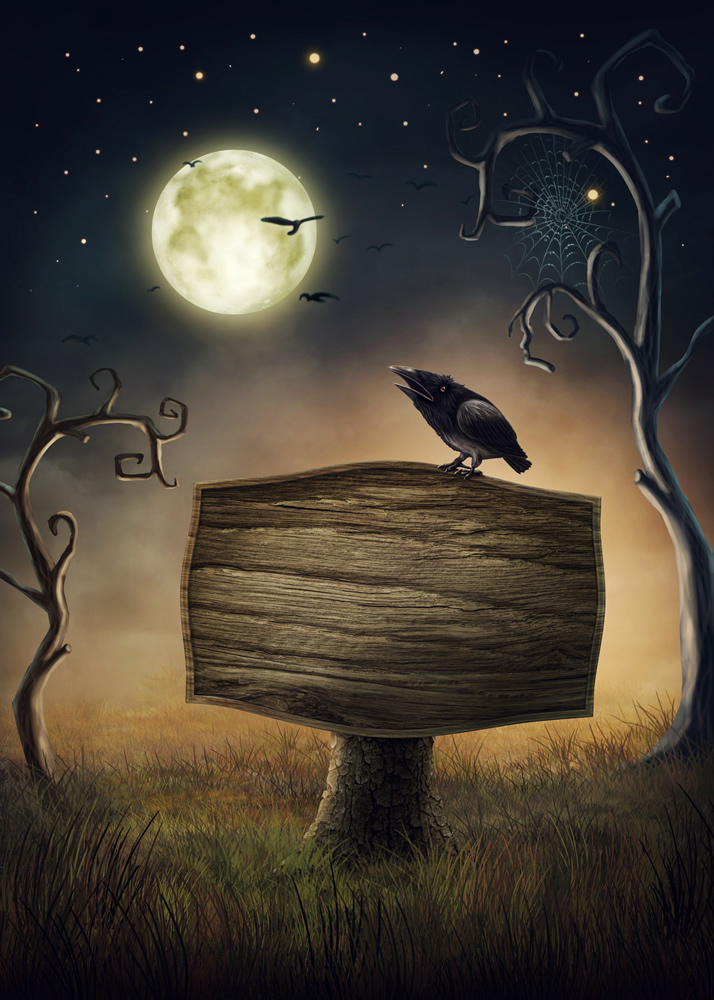 Full Moon Raven Halloween Wallpaper Wall Mural