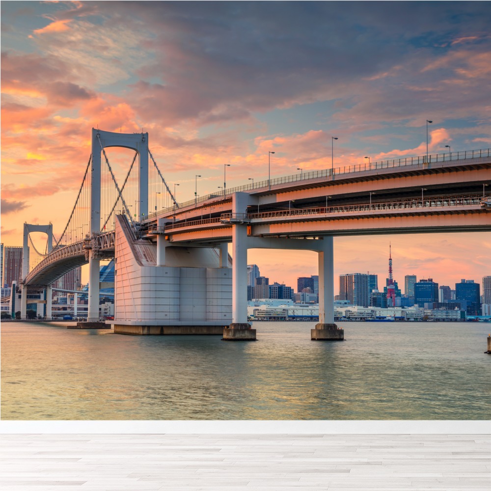 Tokyo City Skyline Rainbow Bridge Wallpaper Wall Mural Tokyo City Skyline Rainbow Bridge Wallpaper Wall Mural