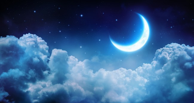 Crescent Moon Clouds Stars Wallpaper Wall Mural