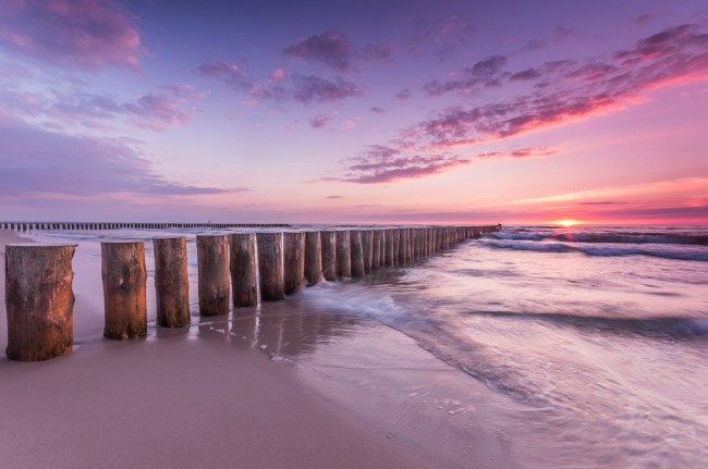 Pink Sunset Ocean Seascape Wallpaper Wall Mural