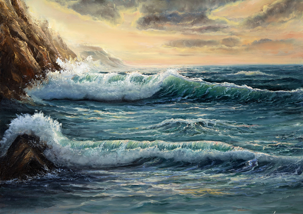 Ocean Waves Painting Wallpaper Wall Mural