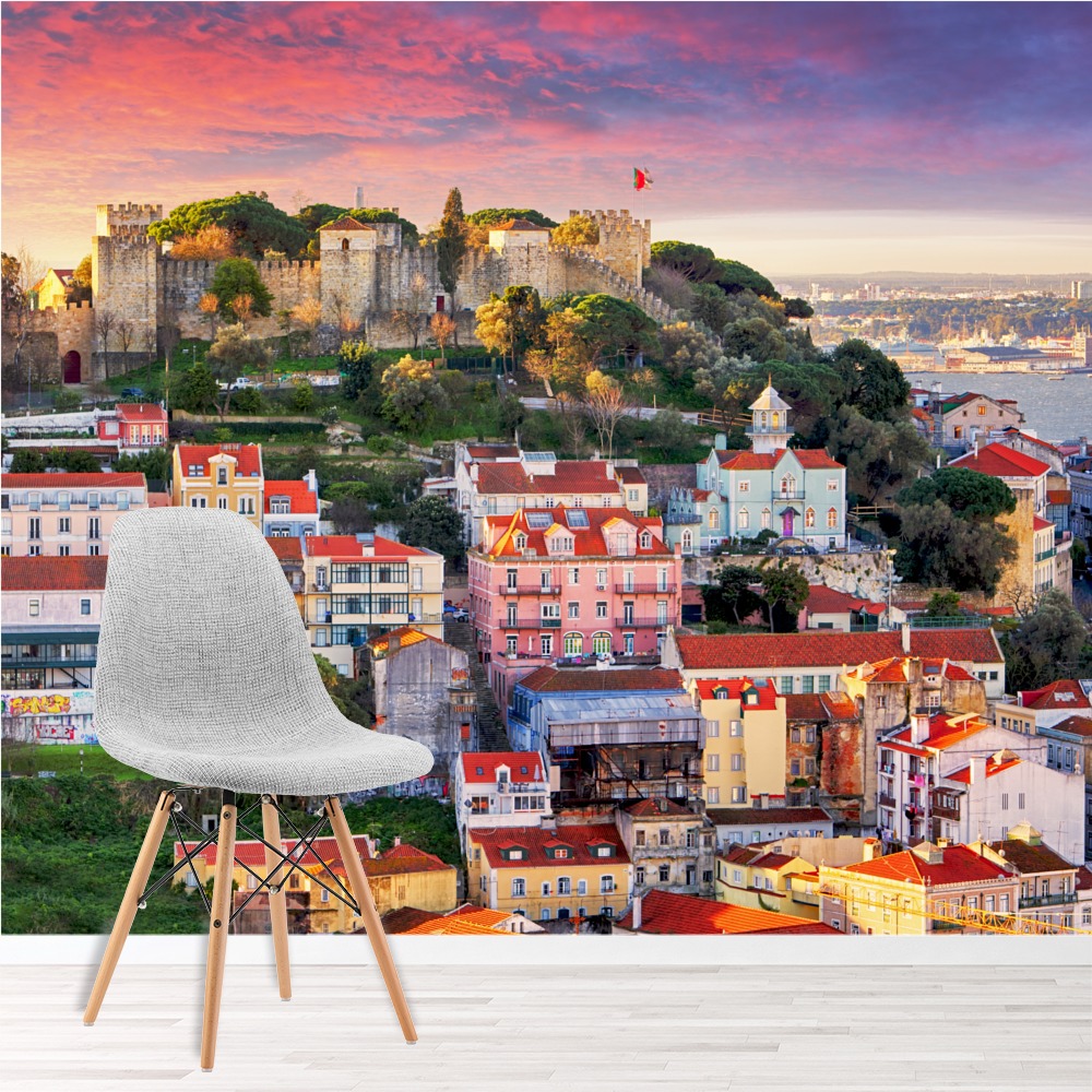 Lisbon Skyline Castle Portugal Wallpaper Wall Mural