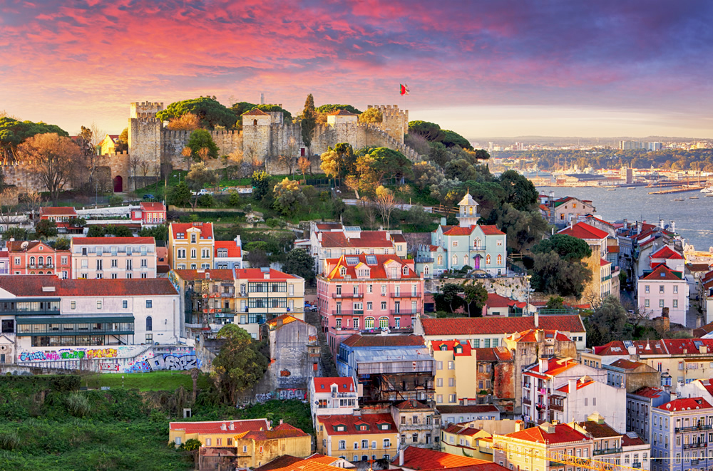 Lisbon Skyline Castle Portugal Wallpaper Wall Mural