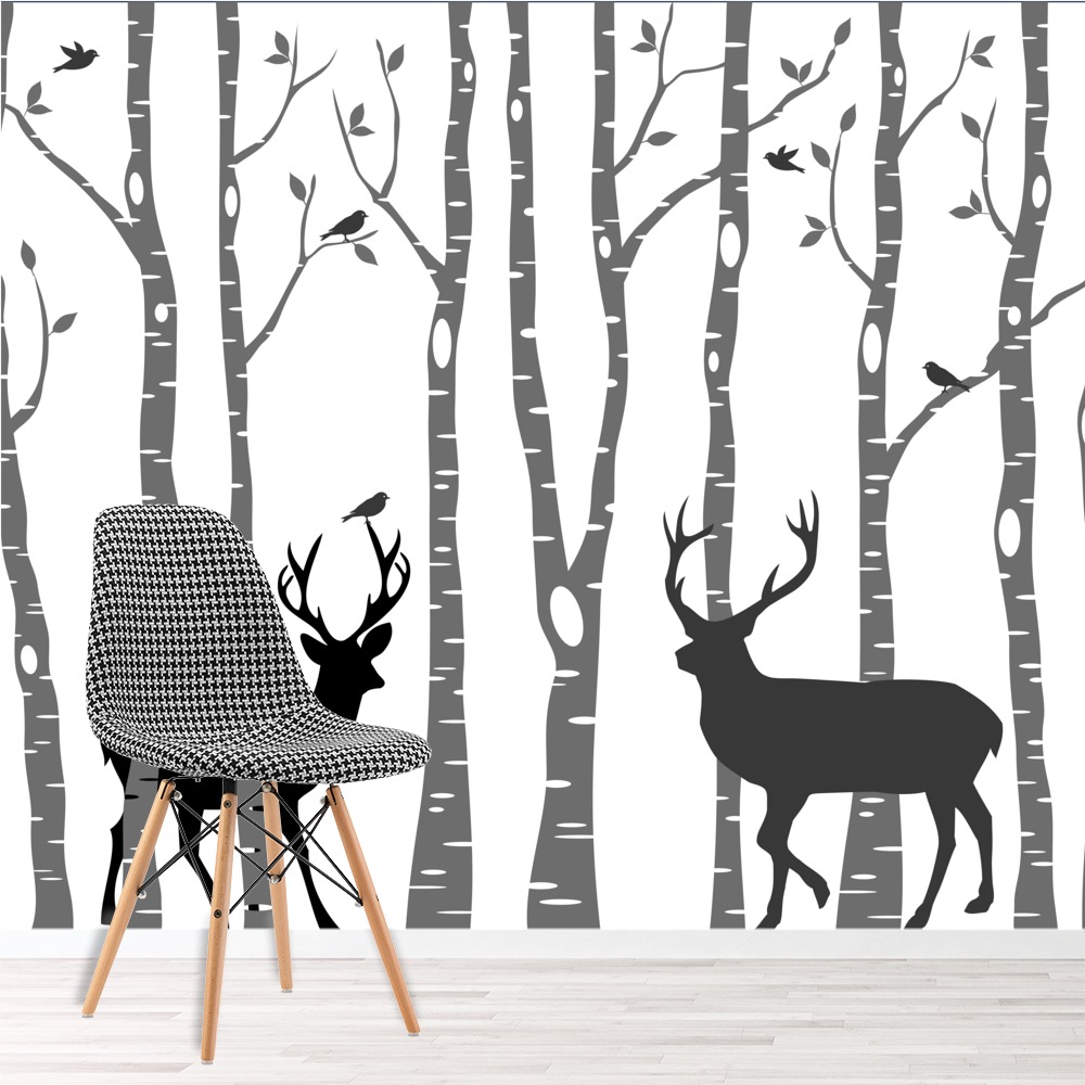 white birch trees grey forest wallpaper wall mural