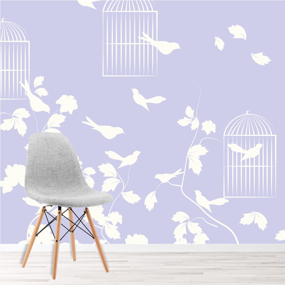 lilac bird cage flowers wallpaper wall mural