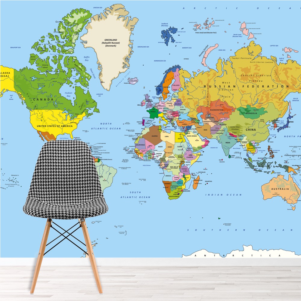 detailed world map educational wallpaper wall mural
