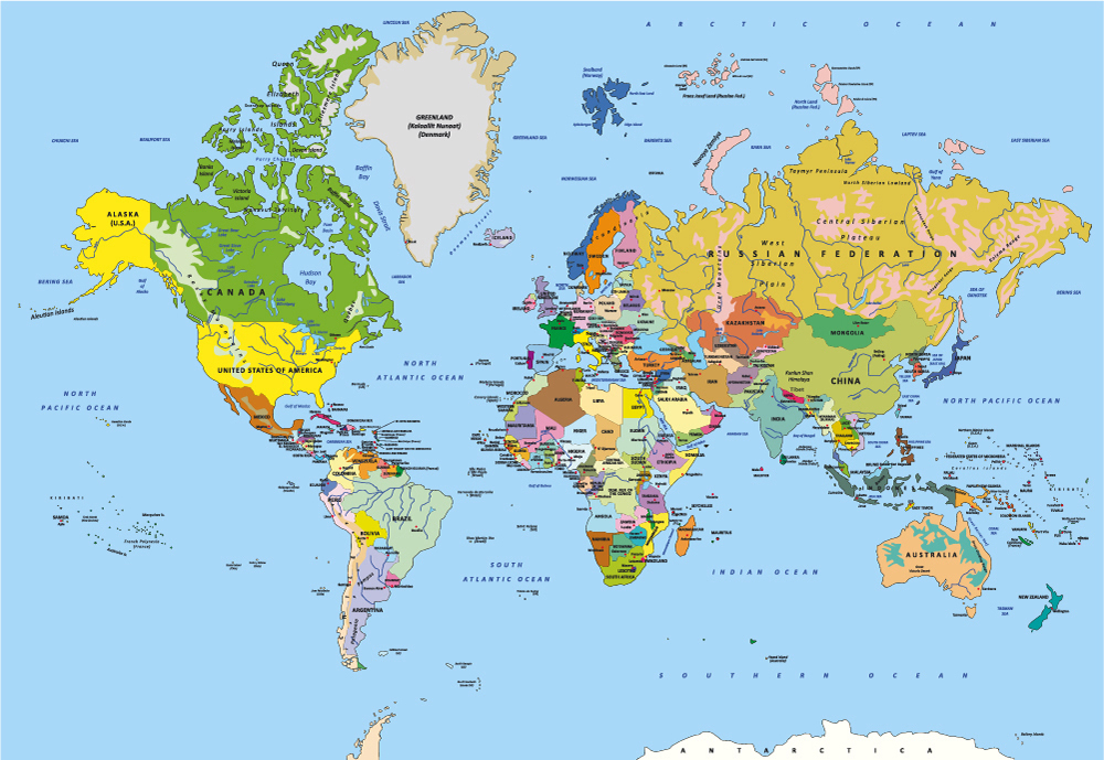 Detailed World Map Educational Wallpaper Wall Mural