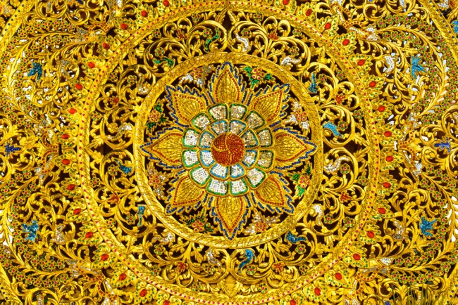 Gold Ornate Pattern Thailand Art Wallpaper Wall Mural