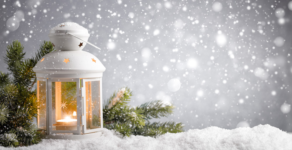 White Lantern Winter Snow Christmas Wallpaper Wall Mural