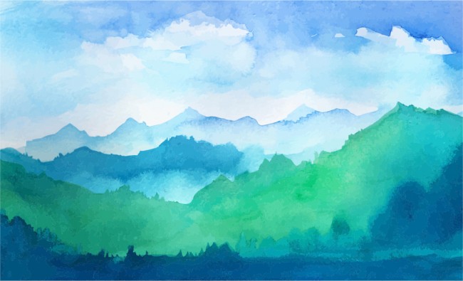 Mountain Landscape Watercolour Wallpaper Wall Mural