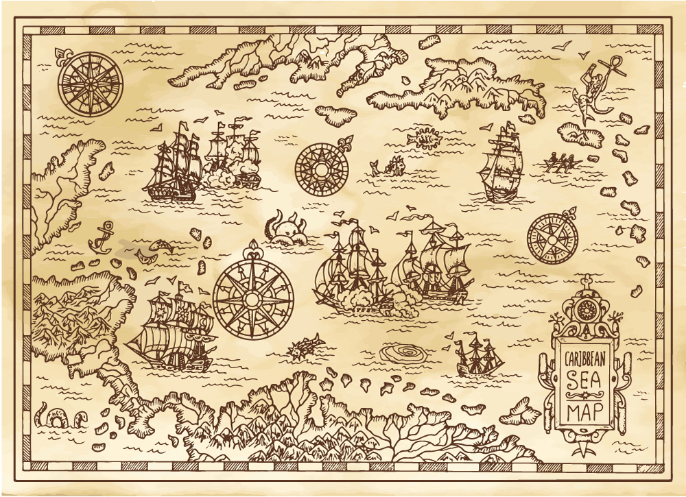 Ancient Pirate Map Caribbean Sea Wallpaper Wall Mural