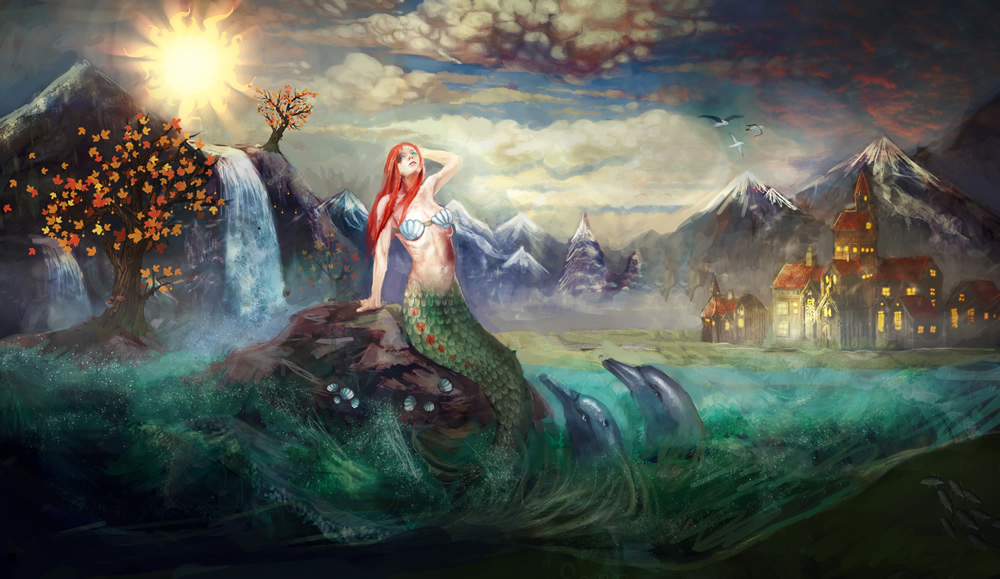 Mermaid Ocean Painting Wallpaper Wall Mural