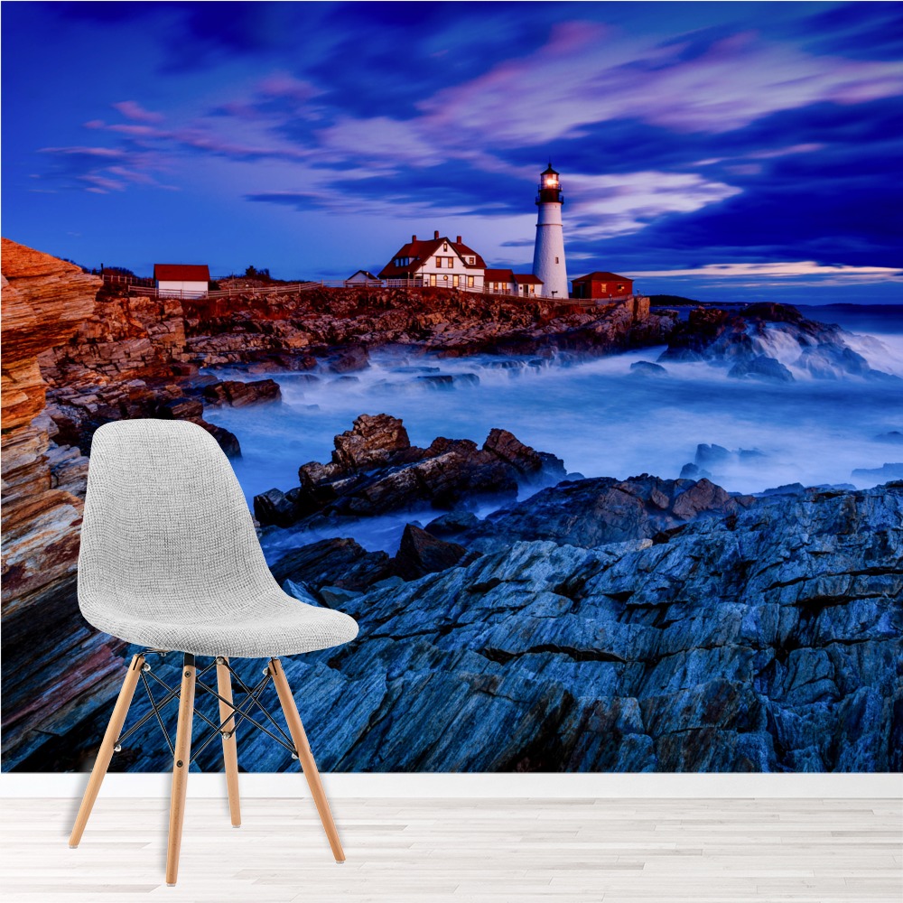 Blue Harbour Ocean Lighthouse Wallpaper Wall Mural