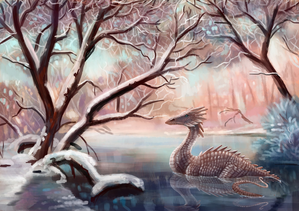 Dragon Fantasy Winter Forest Wallpaper Wall Mural Follow the vibe and change your wallpaper every day! dragon fantasy winter forest wallpaper wall mural