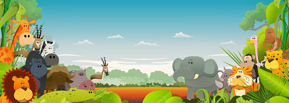 Childrens Safari Animals Panoramic Wallpaper Wall Mural