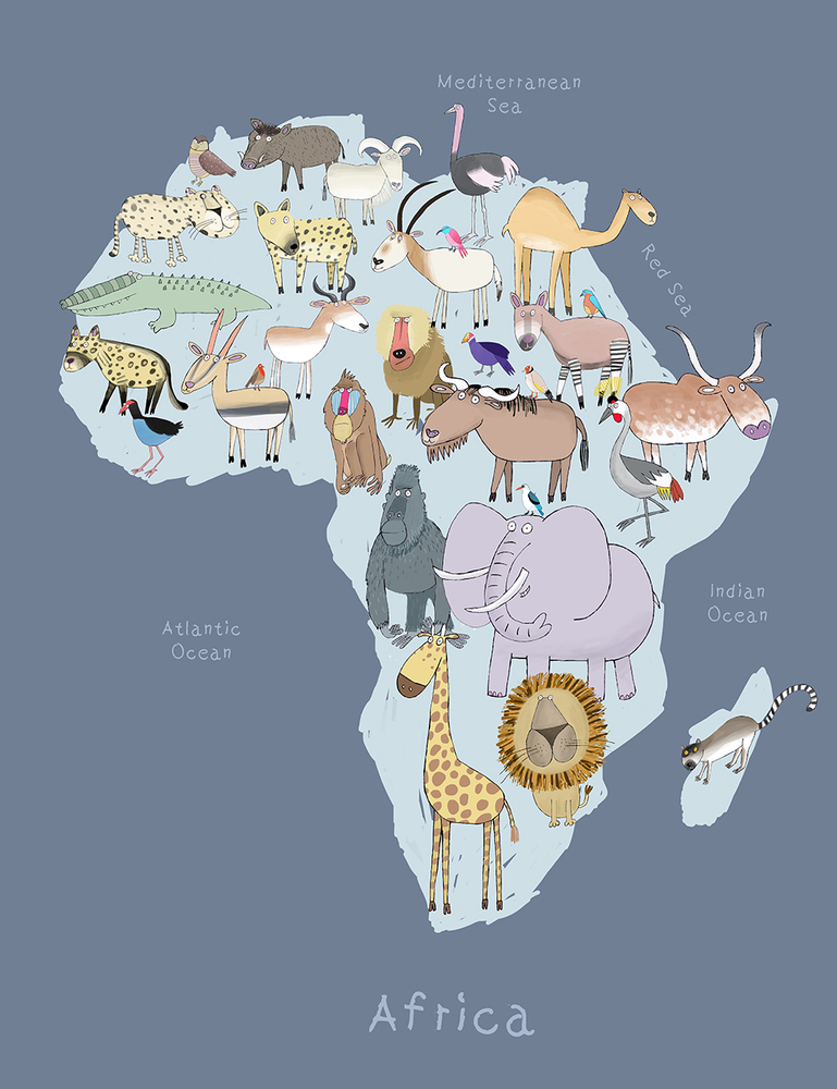 Africa Map Animals Wall Mural by Carla Daley