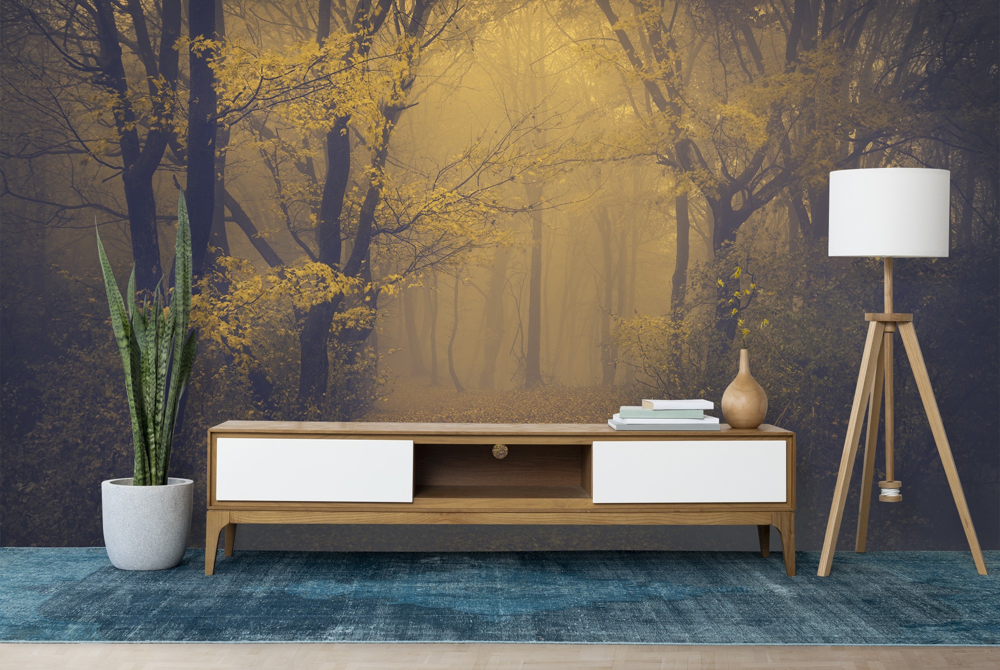 Misty Wood Wall Mural Forest Landscape Wallpaper Living