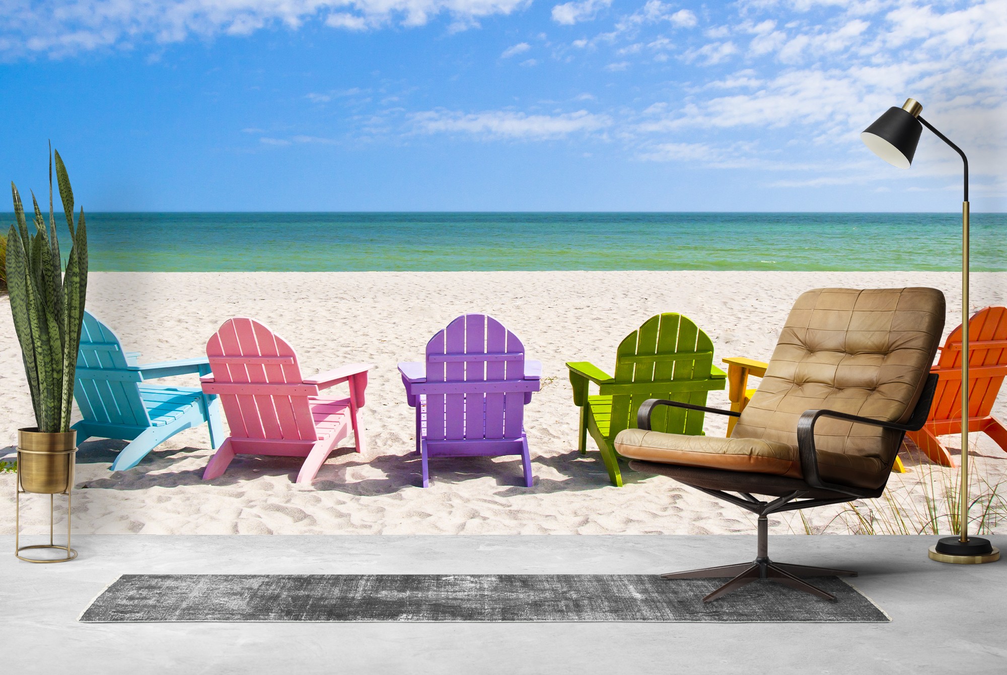Colourful Deckchairs Wallpaper Wall Mural