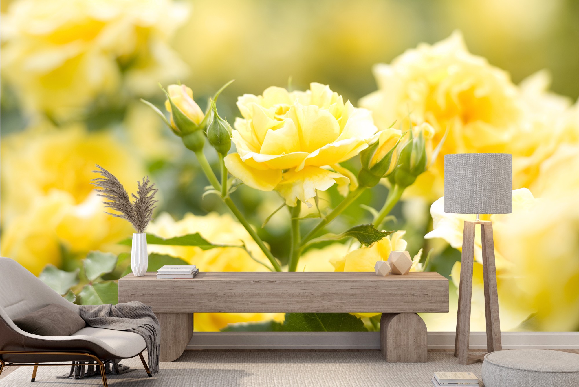 Yellow Roses Wallpaper Wall Mural