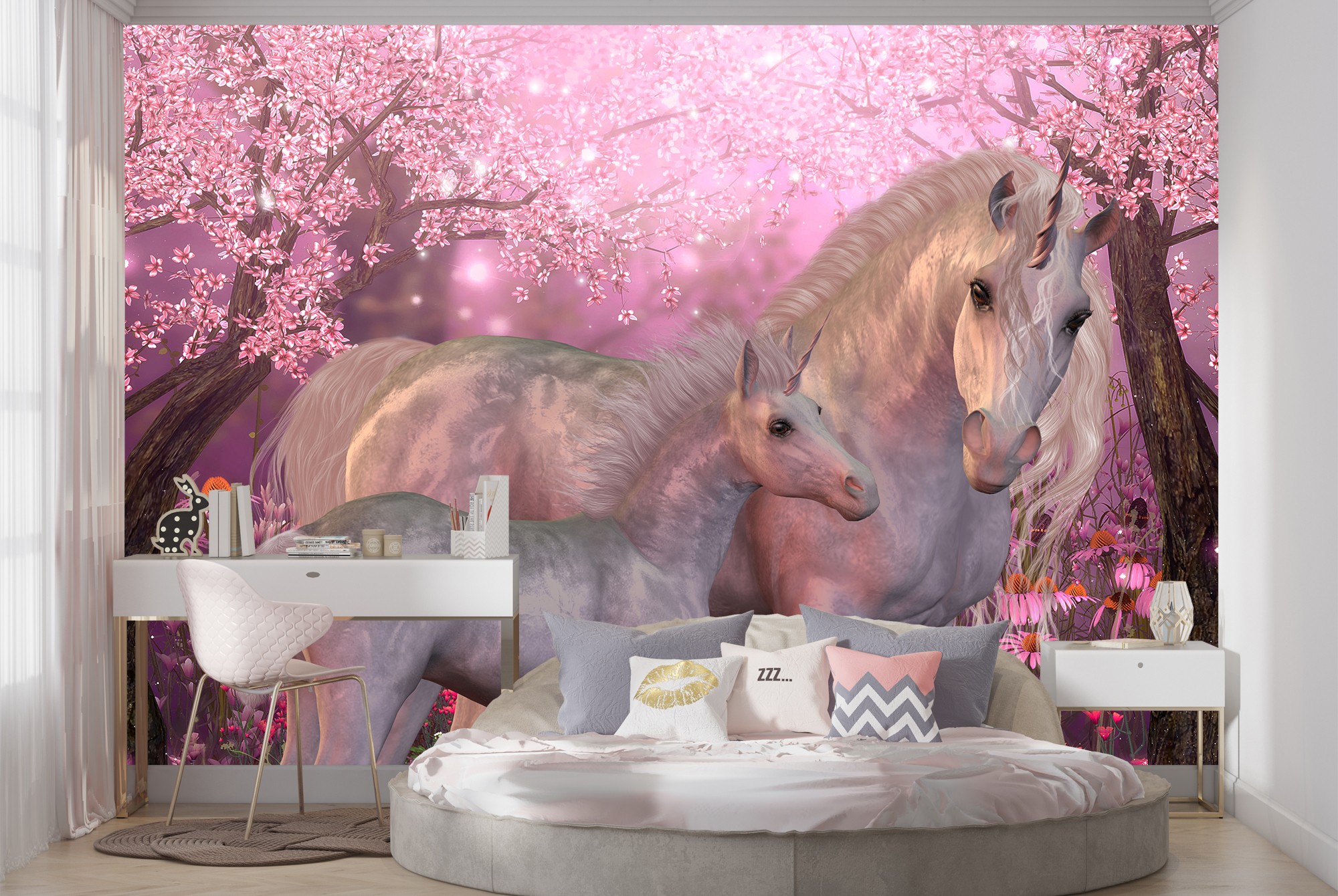Cherry Blossom Unicorn Wallpaper Wall Mural
