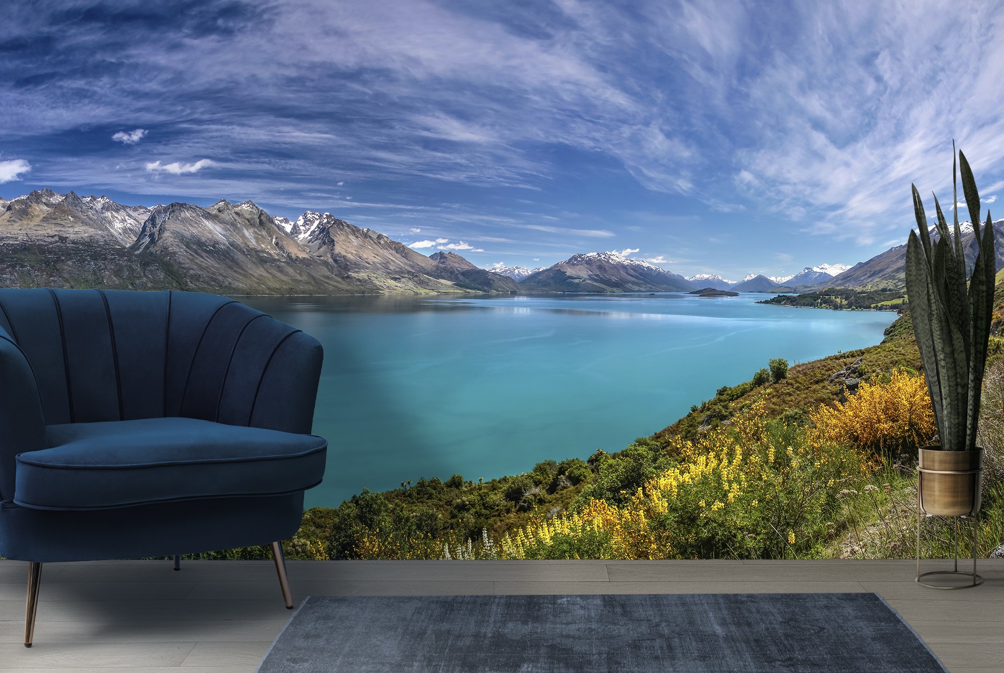 Blue Lake Wall Mural New Zealand Wallpaper Living Room ...