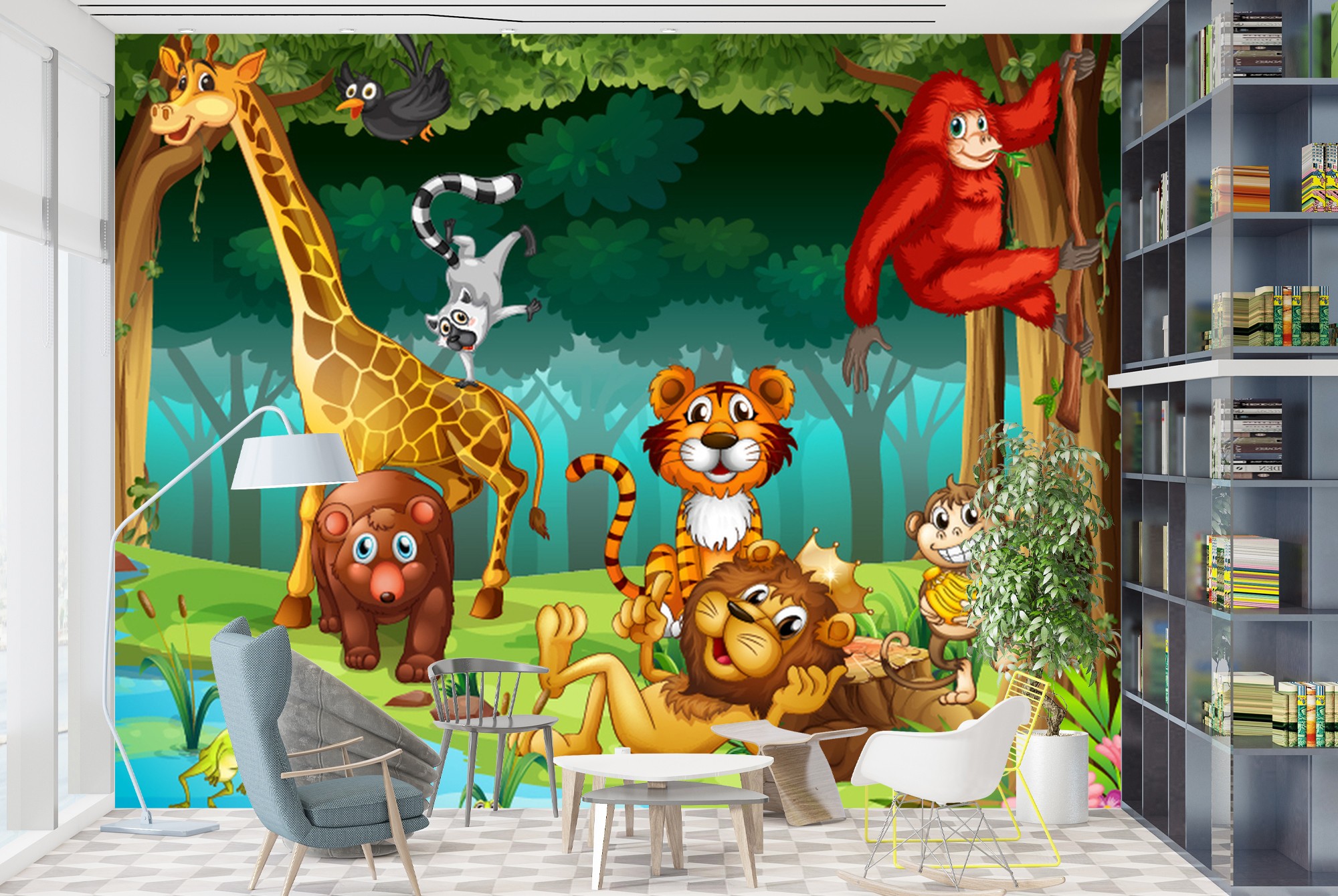 Jungle Animals Wall Mural Lion Giraffe Wallpaper kids ...