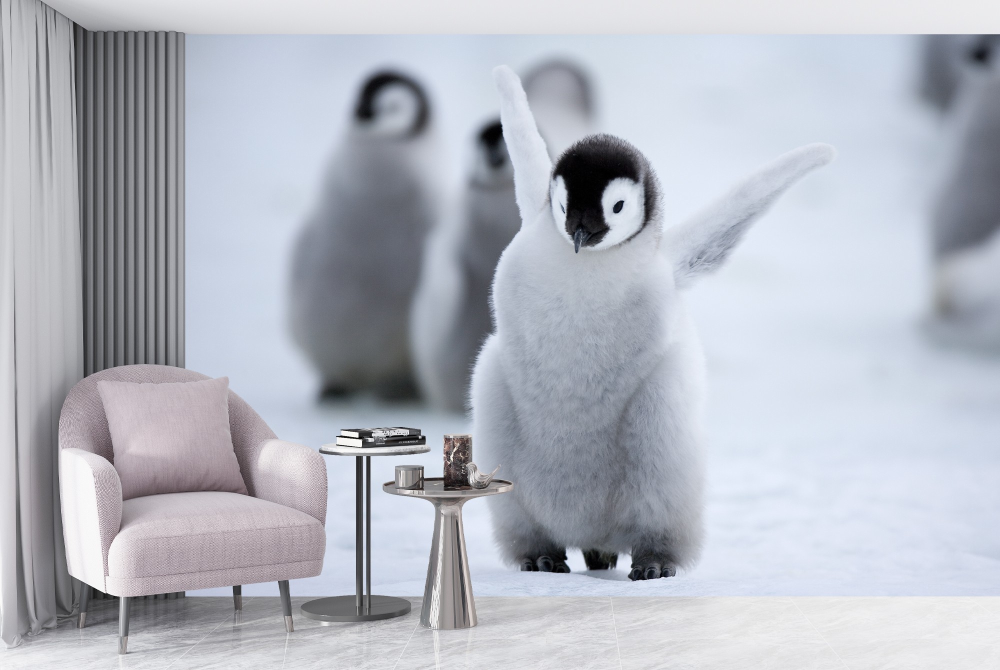 Slipping Penguin Chick Wallpaper Wall Mural