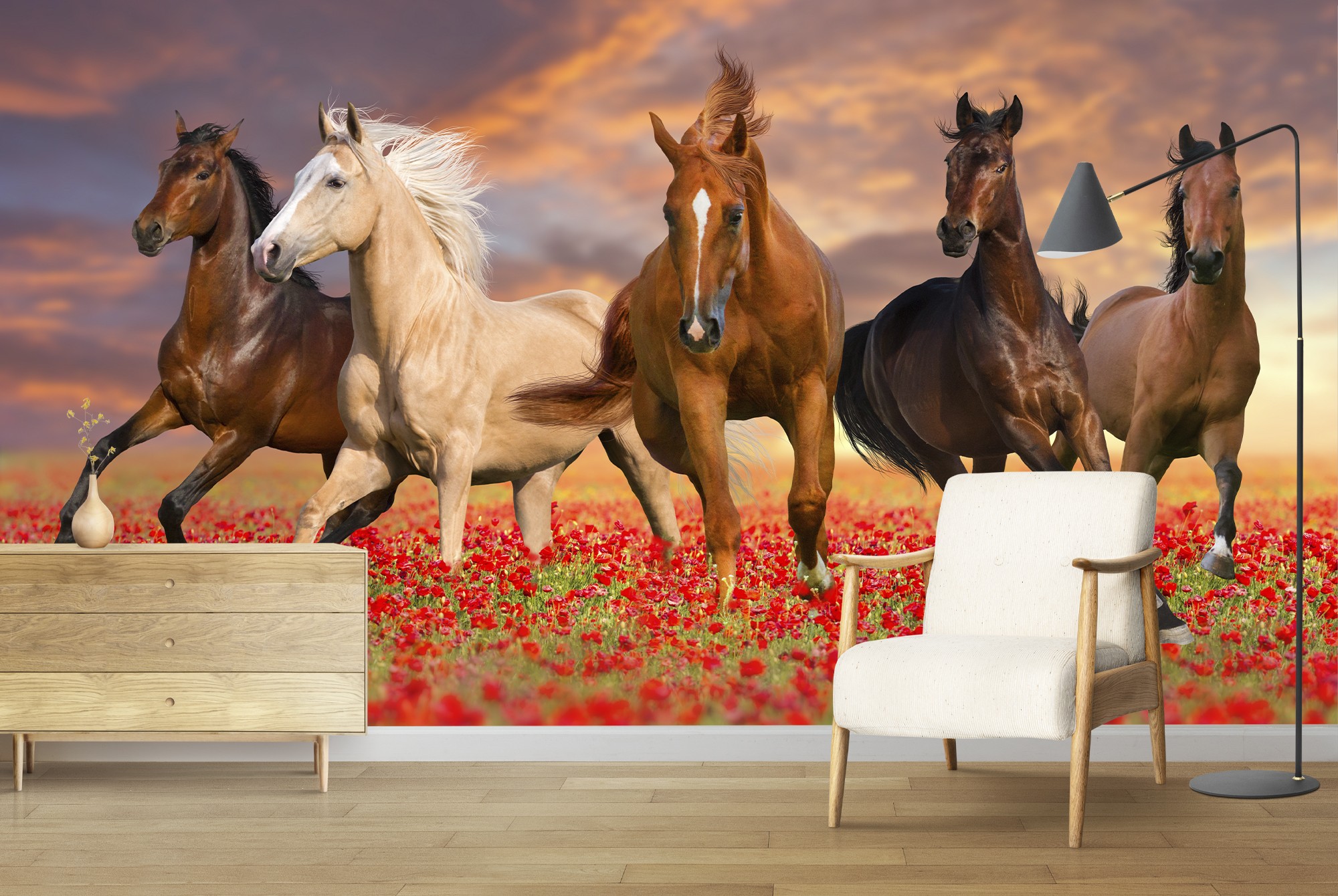 Poppy Horses Wallpaper Wall Mural