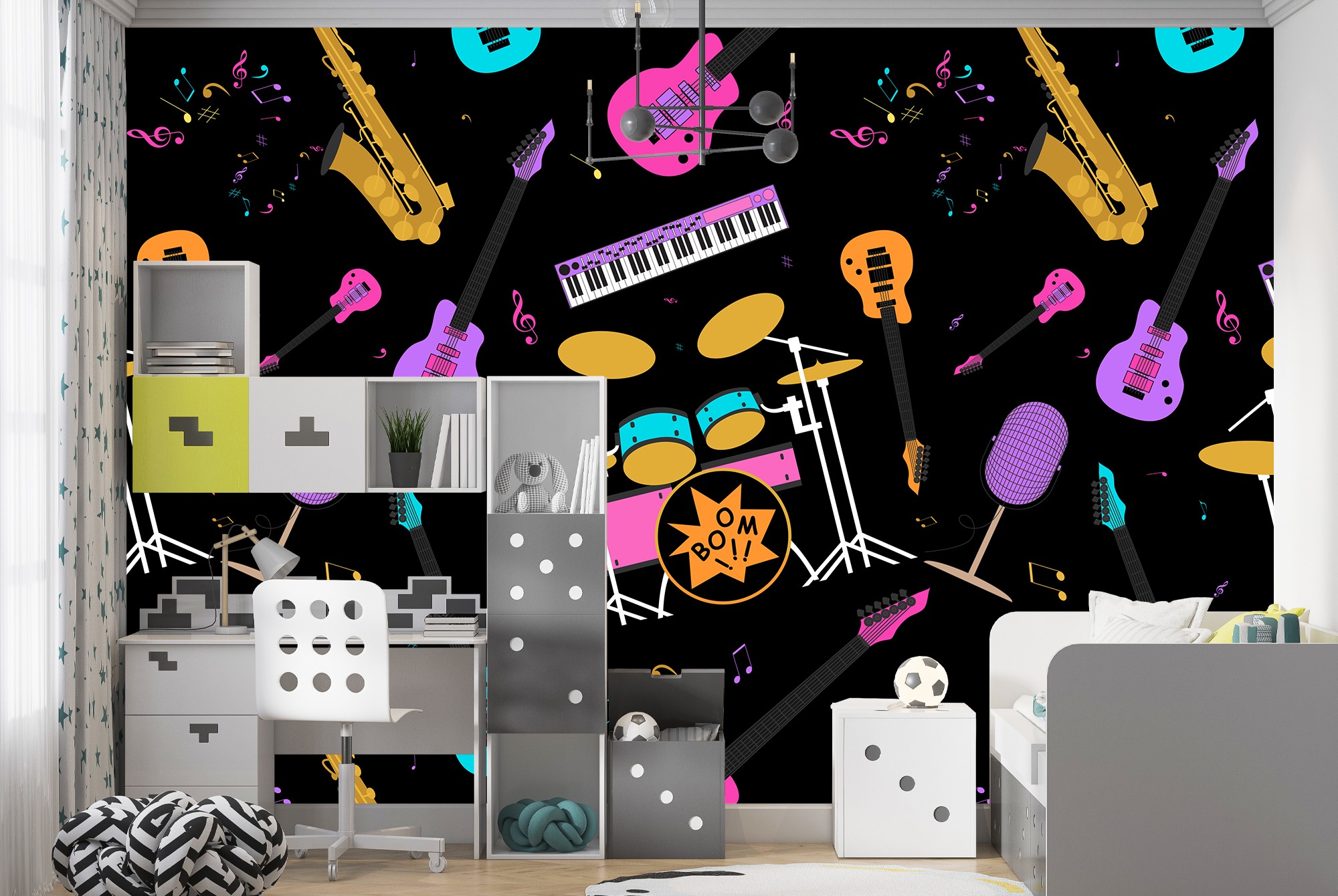 Guitar Drums Saxaphone Wall Mural Music Pattern Wallpaper ...