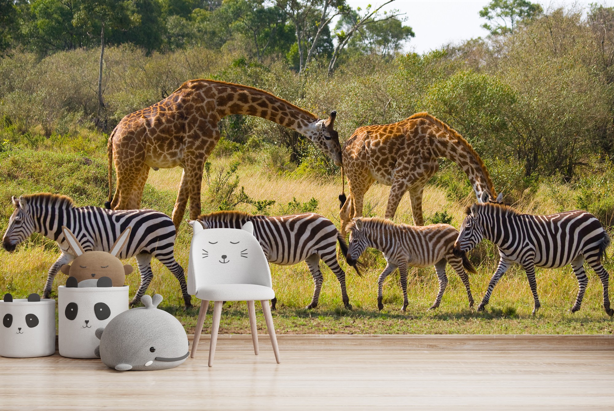 Giraffe & Zebra Wallpaper Wall Mural